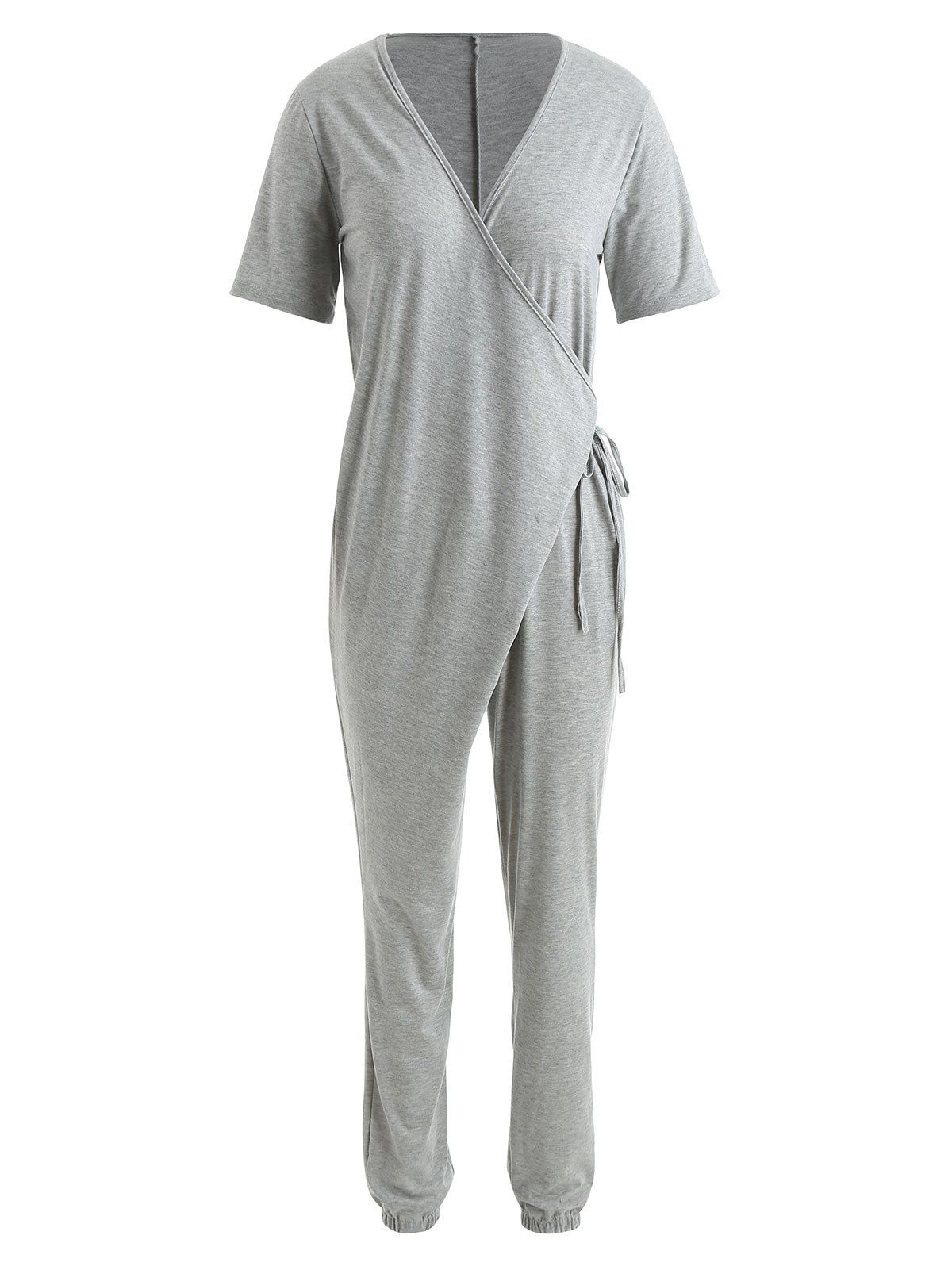 

Plunge Neck Wrap Jumpsuit, Platinum