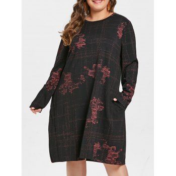 

Plus Size Lace Panel Print Dress, Black