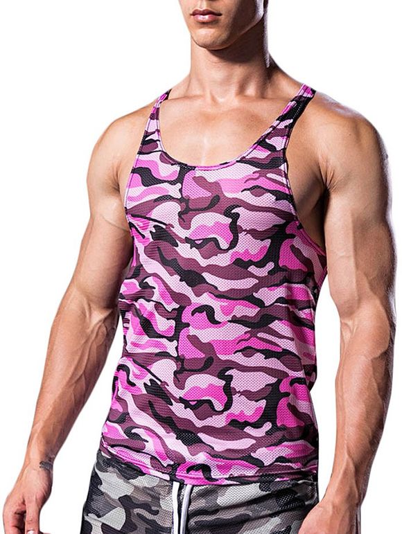 Camouflage Pattern I-shaped Tank Top - NEON PINK M