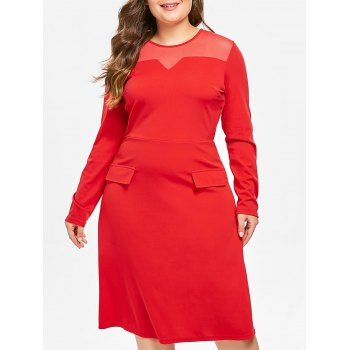 

Plus Size Mesh Insert Midi Dress, Red