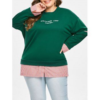 

Plus Size Letters Plaid Panel Pullover Sweatshirt, Green