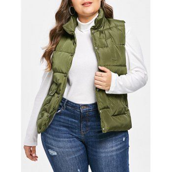 

Plus Size Pockets Padded Waistcoat, Army green
