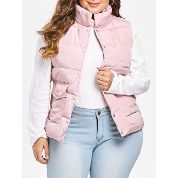 

Plus Size Pockets Padded Waistcoat, Pink