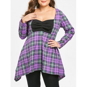 

Plus Size Long Sleeves Sweetheart Neck Plaid Tee, Multicolor