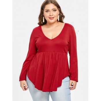 

Plus Size Cutout Embroidered Wings Long Sleeves Tee, Red