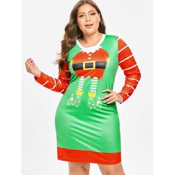 

Plus Size Long Sleeves Santa Claus Christmas Dress, Multicolor