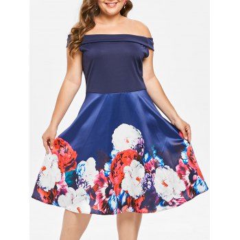 Plus Size Off The Shoulder Floral Swing Dress