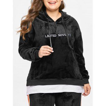 

Plus Size Letters Embroidered Contrast Velvet Hoodie, Black