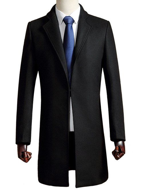 Style Long Turn Down Collar laine Blend Coat - Noir XL