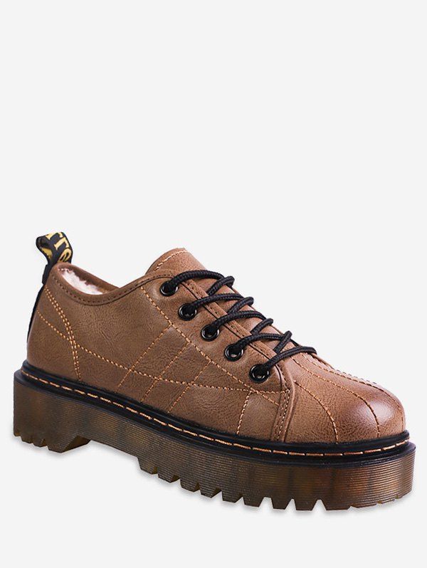 

Sewing Lace Up Platform Sneakers, Brown