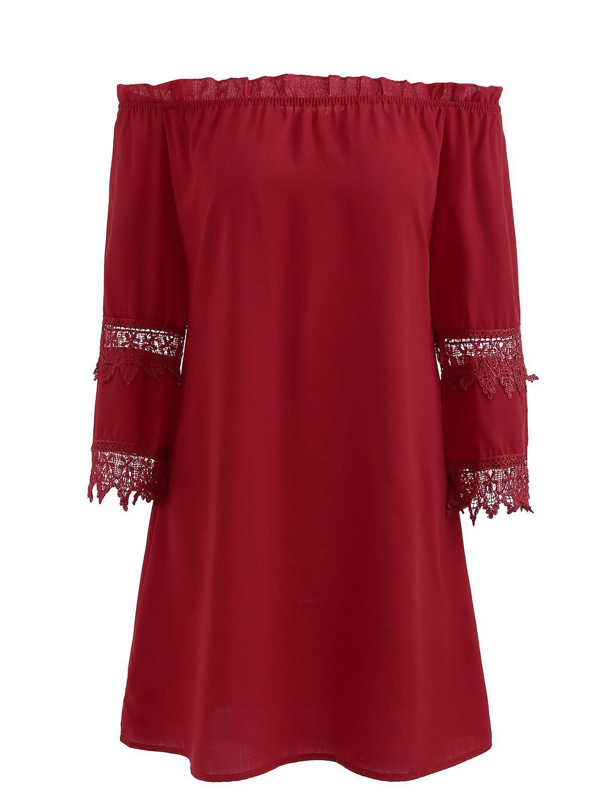 

Lace Panel Off The Shoulder Mini Dress, Red