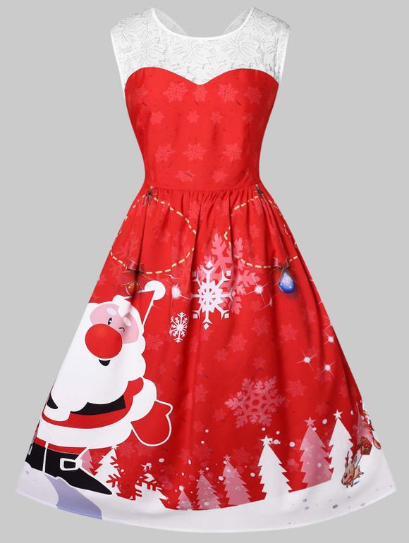 Robe Vintage Père Noël Imprimé de Grande Taille - Rouge L
