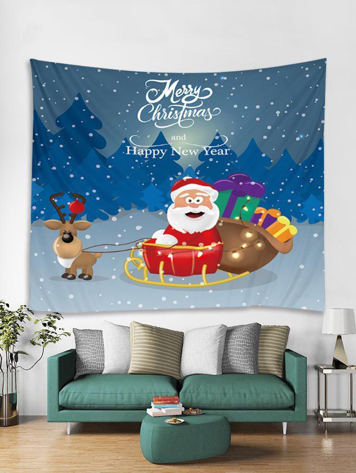 

Father Christmas Deer Printed Tapestry Art Decoration, Ocean blue