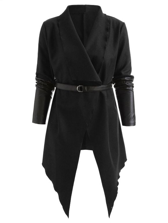 Manteau Long Asymétrique Enveloppé avec Ceinture - Noir 2XL