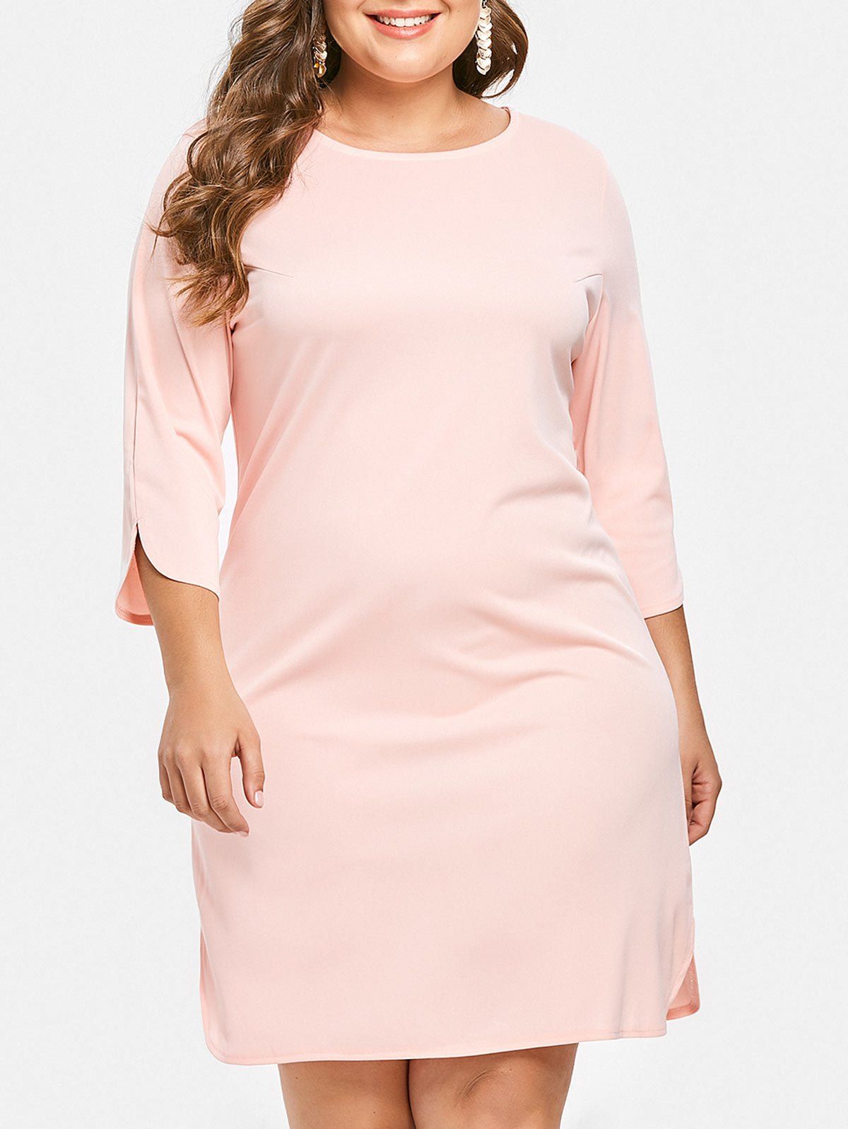 

Plus Size Side Slit Round Neck Shift Dress, Pink