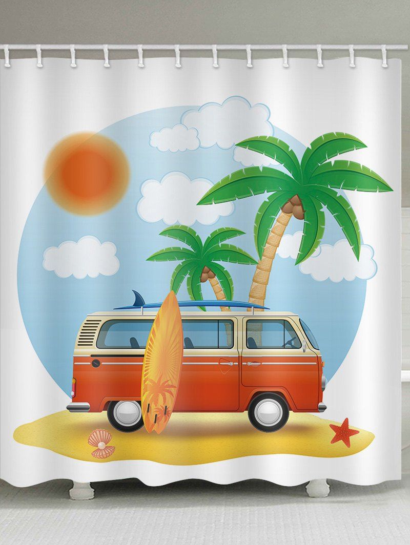 

Beach Holiday Print Waterproof Bathroom Shower Curtain, Multi