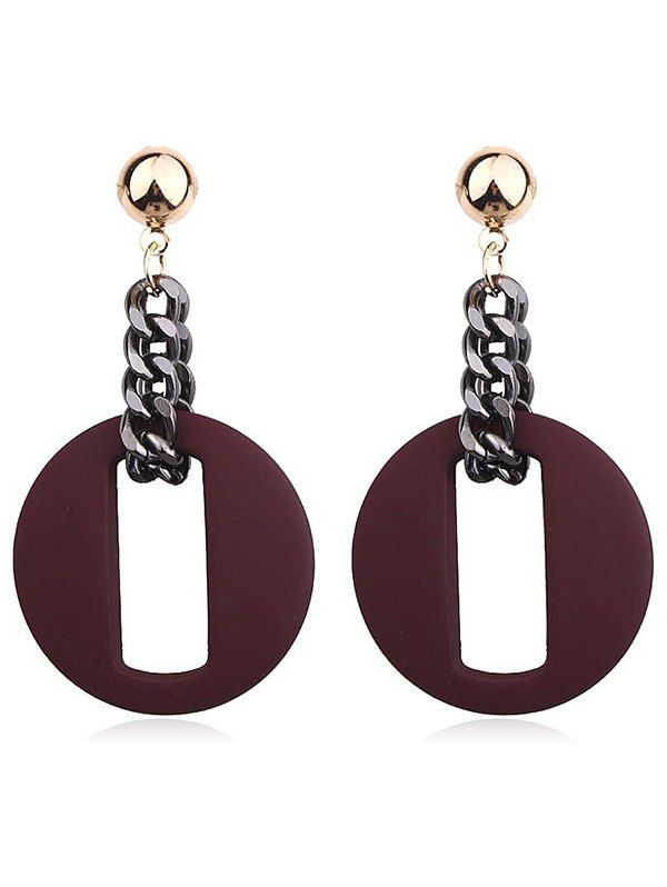 

Geometric Hollow Round Design Earrings, Red