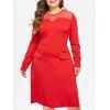 Robe Mi-Longue en Maille Insérée de Grande Taille - Rouge L