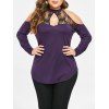 T-shirt Découpé Panneau en Dentelle de Grande Taille à Col Montant - Pourpre L