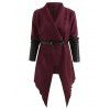 Manteau Long Asymétrique Enveloppé avec Ceinture - Rouge Vineux 2XL