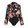 Long Sleeve Floral Print Bodysuit - BLACK XL