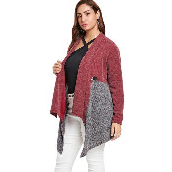 

Plus Size Shawl Collar Contrast Cardigan, Red wine