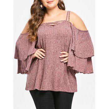 

Plus Size Marled Cold Shoulder T-shirt, Lipstick pink