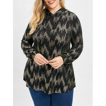 

Long Sleeve Plus Size Sequin Print Hoodie, Black
