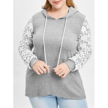 

Plus Size Lace Insert Asymmetrical Hoodie, Light gray