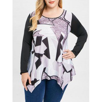 

Plus Size Asymmetrical Geometric Tee, Black
