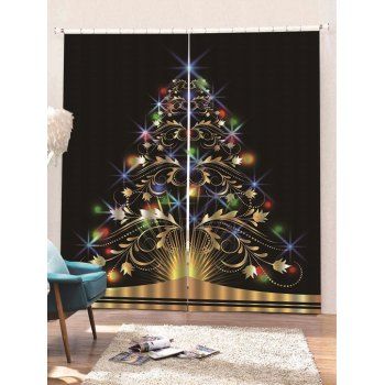 2PCS Christmas Tree Printed Window Curtains