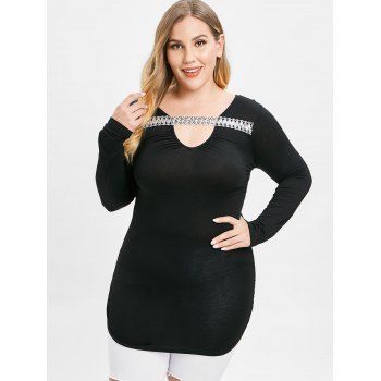 

Plus Size Cut Out Sequins T-shirt, Black
