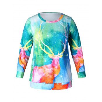 

Christmas Plus Size Elk Print Sweatshirt, Multicolor