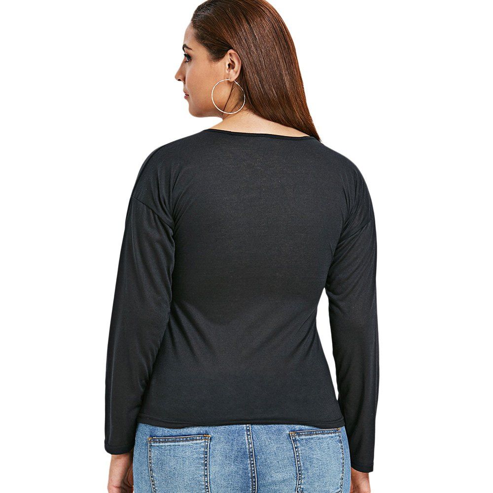

Plus Size Criss Cross Long Sleeve Tee, Black