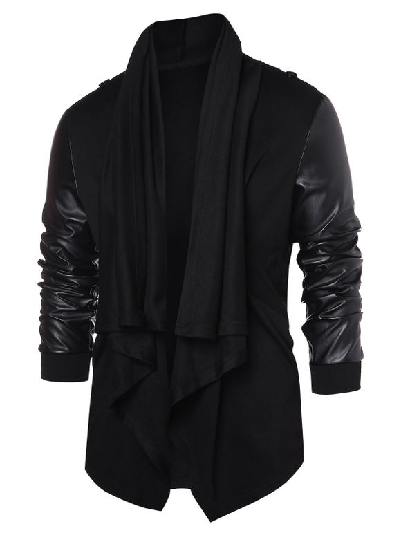 Manteau Ouvert en Avant Panneau en Cuir PU - Noir XL