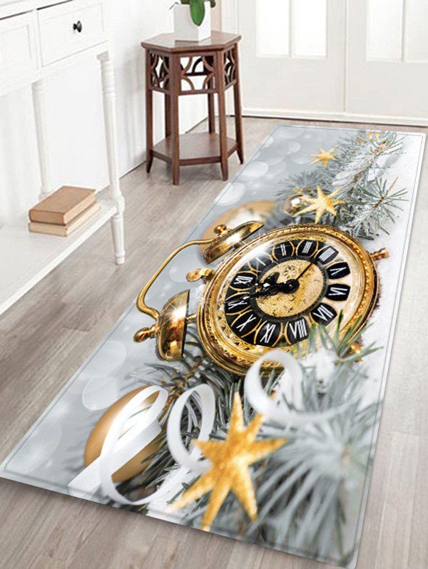 

Christmas Clock Pattern Anti-skid Water Absorption Area Rug, Multi