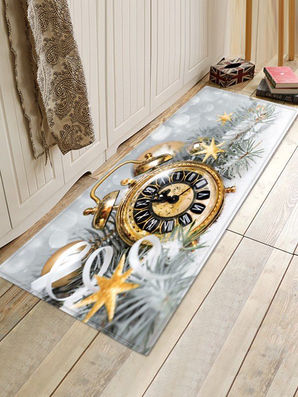 

Christmas Clock Pattern Anti-skid Water Absorption Area Rug, Multi