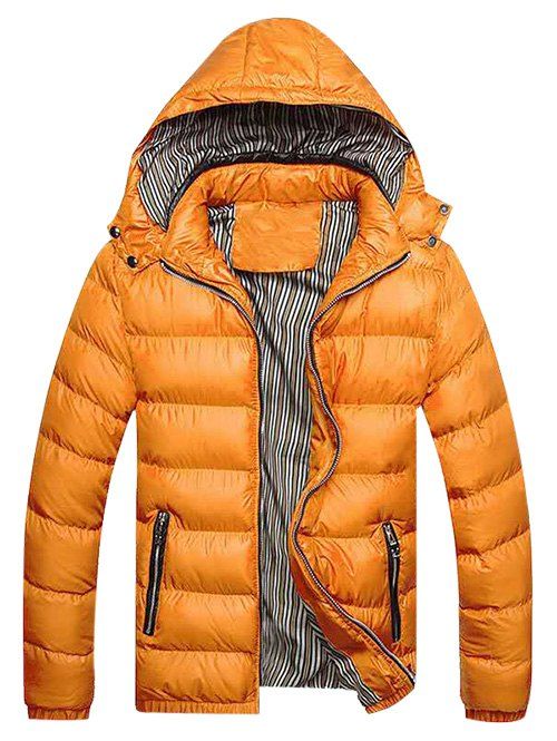 

Zip Fly Detachable Hooded Padded Jacket, Dark orange