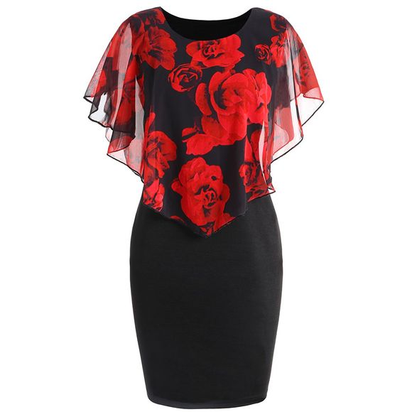 Robe à Rose Saint-Valentin Grande Taille - NOIR/ROUGE 4XL