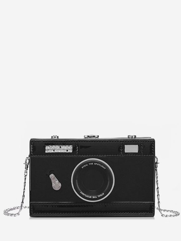 Retro Camera Printed Crossbody Bag - BLACK 