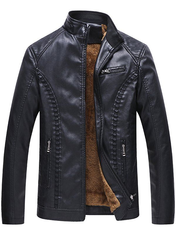 

Punk Stand Collar Fluffy Lined Jacket, Black