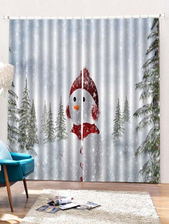 Rideaux de Fenêtre Bonhomme de Neige de Noël Imprimé 2 Pièces - Blanc W28 X L39 INCH X 2PCS