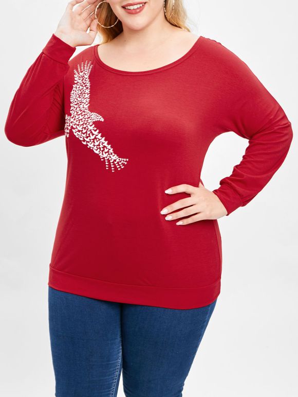 Sweat-shirt Pigeon Imprimé de Grande Taille - Rouge Lave 2X