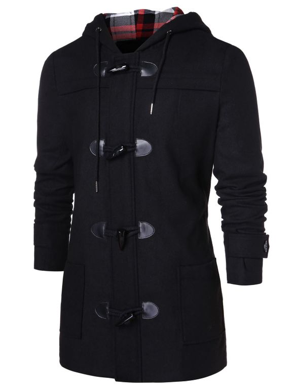 Manteau en Molleton à Capuche Panneau Imprimé - Noir 2XL