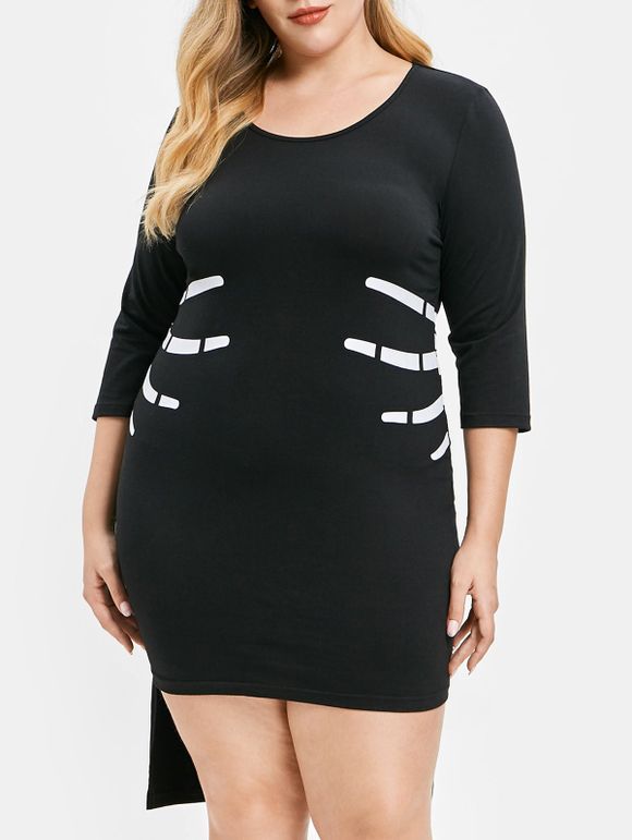 Robe d'Halloween Crâne Os de Grande Taille - Noir 4X