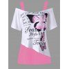 T-Shirt à Épaules Dénudées avec Imprimé Papillons Grande-Taille - Rose clair 2XL