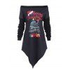 T-shirt Asymétrique Sapin de Noël de Grande Taille à Epaule Dénudée - Noir 3X