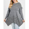 T-shirt Panneau Rayé de Grande Taille à Col Bateau - Gris 4X