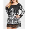Robe Tribale Imprimée à Ourlet en Dentelle de Grande Taille - Noir 1X