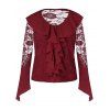 Blouse en Dentelle Transparente de Grande Taille à Volants - Rouge Vineux 2X